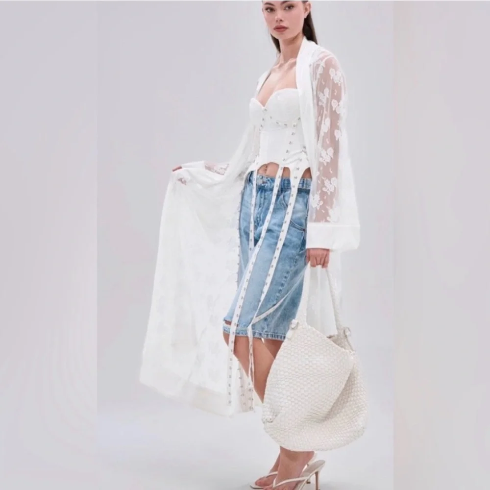 AKIRA Sheer White Lace Overlay